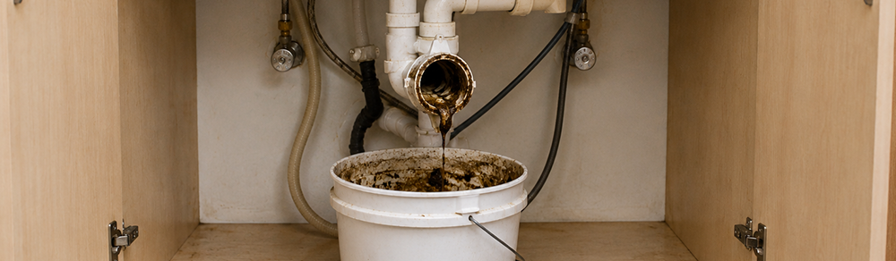 Grease clogged kitchen drain under sink