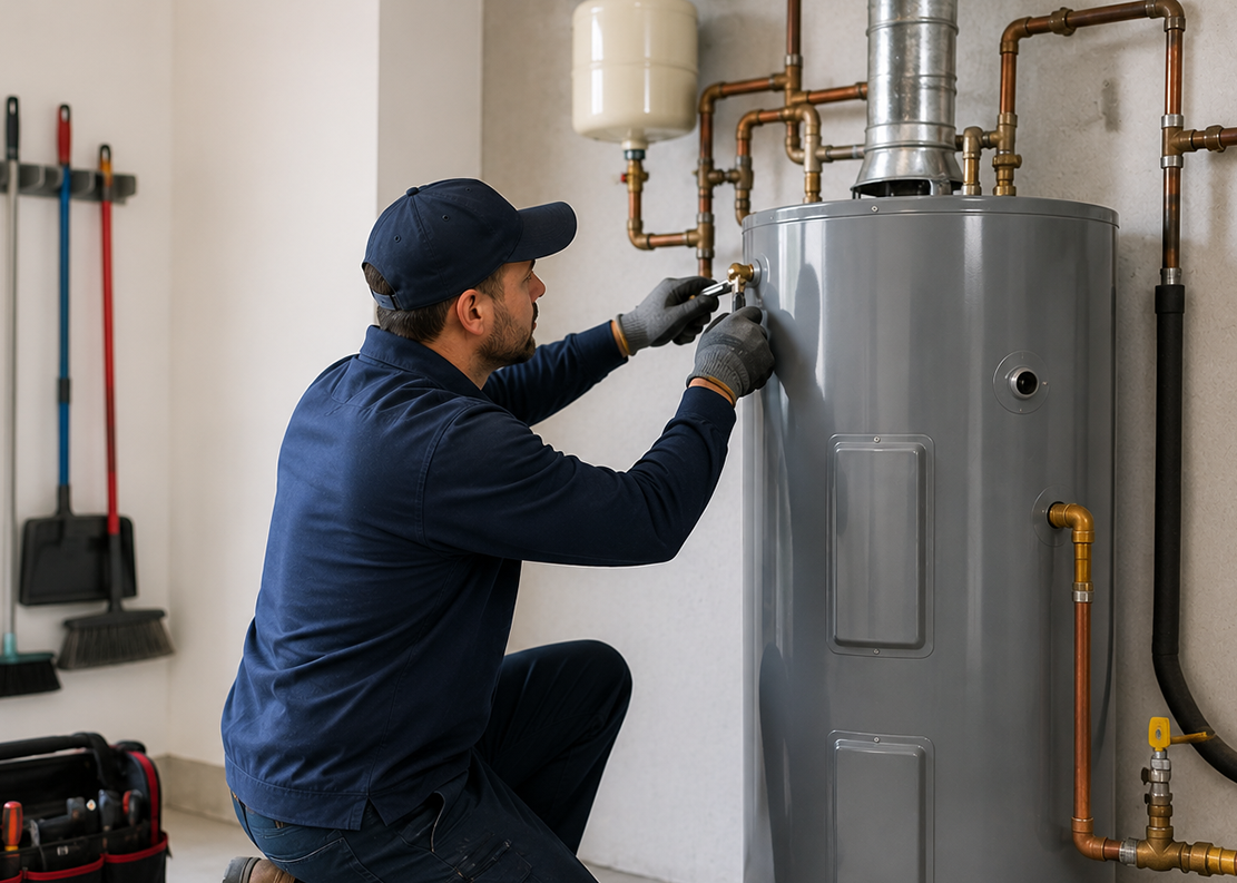 New energy-efficient water heater installation
