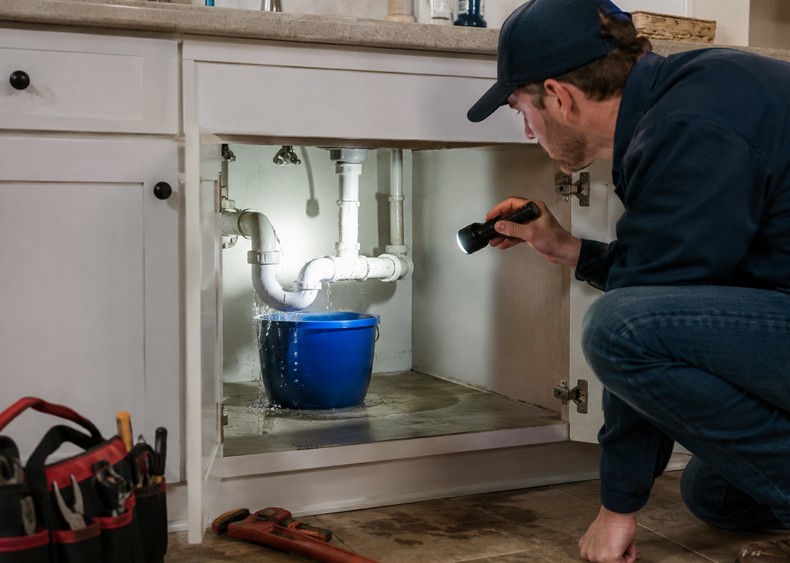 Hidden plumbing leak inspection under sink