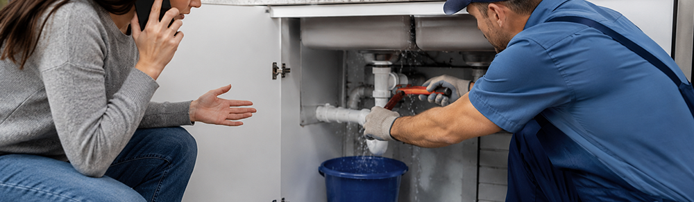 Emergency plumber repairing a water leak