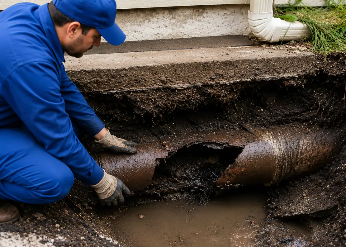 Damaged sewer pipe inspection